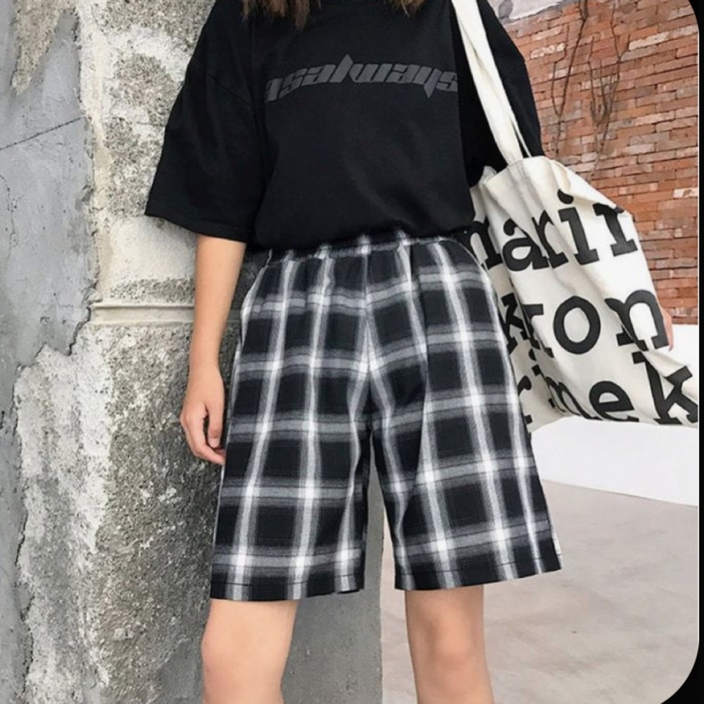 Women's Grey Plaid Y2K-Style Shorts